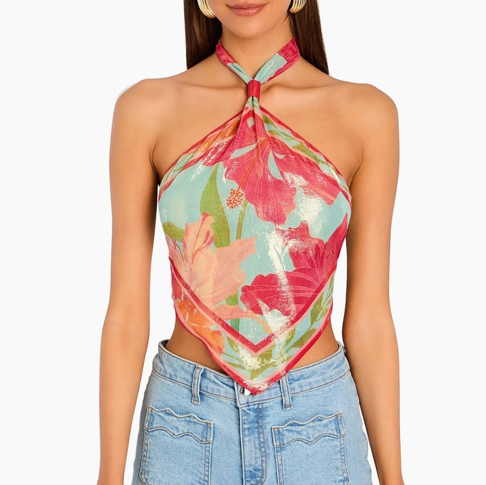 RETROFETE NEW..Floral Halter Neck Top ..size S.
